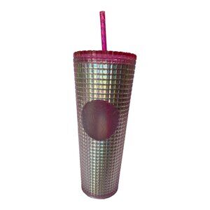 NEW~ Starbucks 2023 Iridescent Pink Silver Bubblegum Grid ~Cold Cup Tumbler 24oz